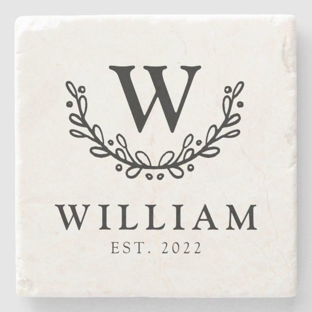 Posavasos De Piedra Whimsical Wreath Monogram (Anverso)