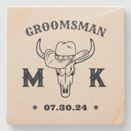 Posavasos De Piedra Wild West Cowboy Monograma Mejor Hombre Groomsmen