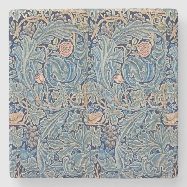 Posavasos De Piedra William Morris Hermoso Patrón Floral Rosa Azul (Anverso)