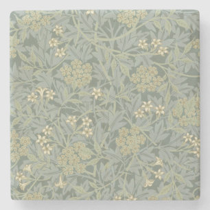 Posavasos De Piedra William Morris Jasmine Azul Arte Botánico Verde