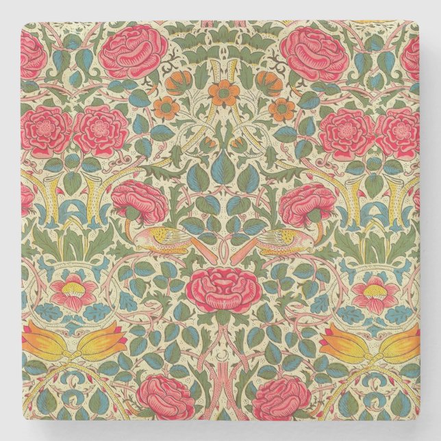 Posavasos De Piedra William Morris Rosa Floral Chintz Pink (Anverso)