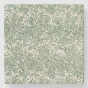 Posavasos De Piedra William Morris Verde Salvia Estampado de Tulipán: