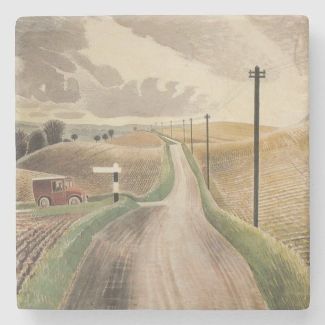 Posavasos De Piedra Wiltshire Landscape (por Eric Ravilious) (Anverso)