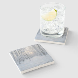 Posavasos De Piedra Winter Sunlight in Quiet Birch Forest