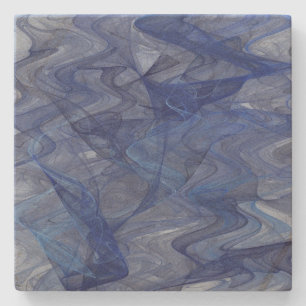 Posavasos De Piedra Wispy Blue Abstract Fractal Square Coaster