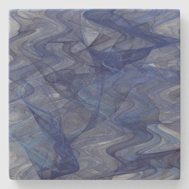 Posavasos De Piedra Wispy Blue Abstract Fractal Square Coaster (Anverso)