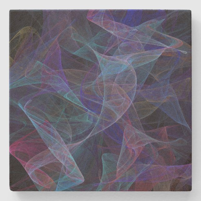 Posavasos De Piedra Wispy Blue Abstract Fractal Square Coaster (Anverso)