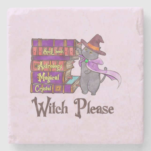 Posavasos De Piedra Witch Please - Witch Black Cat (Anverso)