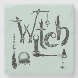 Posavasos De Piedra Witch Woodsy Old World Ilustration Stone Coaster