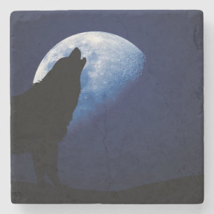 Posavasos De Piedra Wolf Howling en la Luna