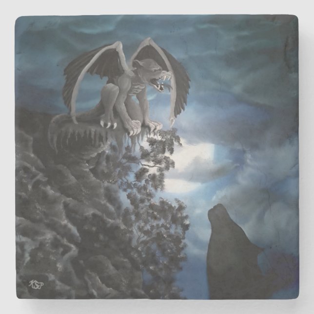 Posavasos De Piedra Wolf Moon - Wolf con Golem (Anverso)