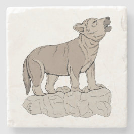 Posavasos De Piedra Wolf Pup Howling
