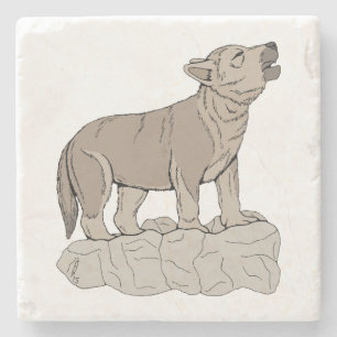 Posavasos De Piedra Wolf Pup Howling