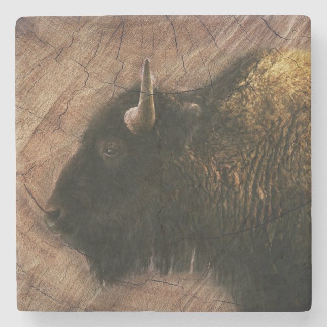 Posavasos De Piedra Wood Bison Buffalo (Anverso)