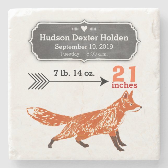 Posavasos De Piedra Woodland Creations Fox Baby Stats Keepsake (Anverso)