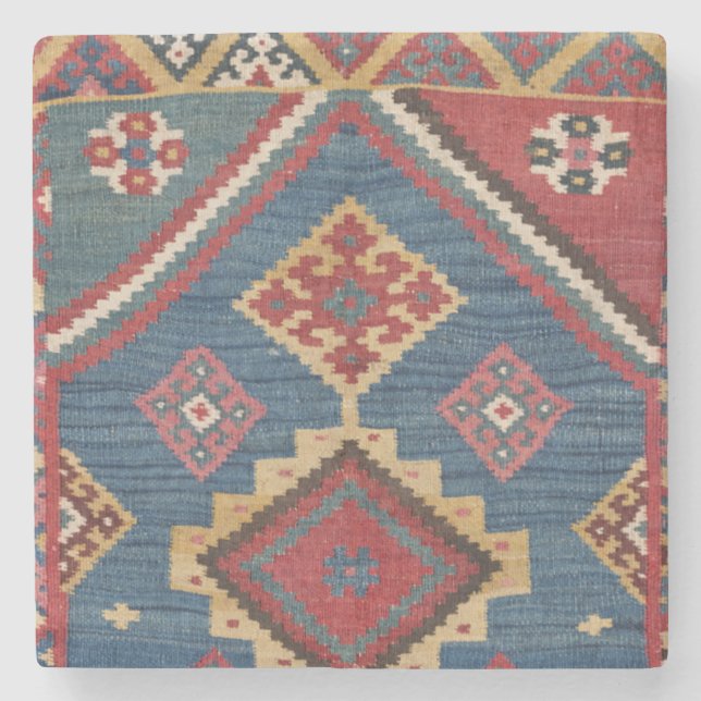 Posavasos De Piedra Woven Kilim Royal Blue Yellow Classic  (Anverso)