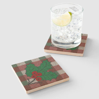 Posavasos De Piedra Xmas Gingham Sandstone años 1940