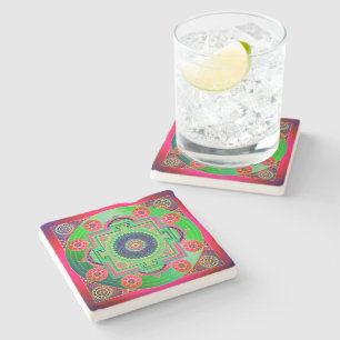 Posavasos De Piedra YANTRA - la gran rueda - rosa verde