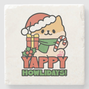 Posavasos De Piedra Yappy Howlidays - Personalizado de perros Navidade