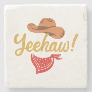 Posavasos De Piedra Yeehaw Cowboy Cowgirl Rodeo de campo occidental