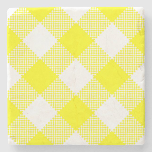 Posavasos De Piedra Yellow Gingham Checker Square Coaster (Anverso)