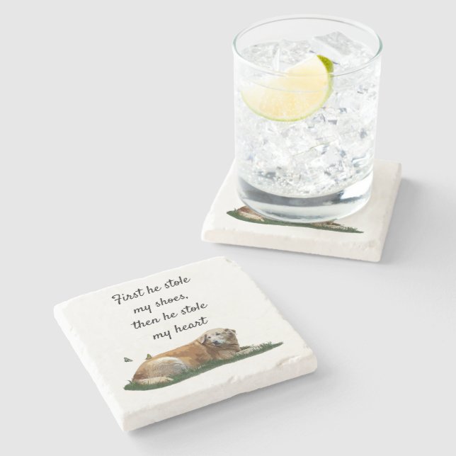 Posavasos De Piedra Yellow Labrador Raza mixta de esparadrapo de piedr (Lateral)