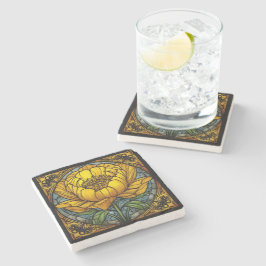 Posavasos De Piedra Yellow Peony Stained Glass