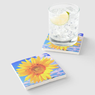 Posavasos De Piedra Yellow Sunflower and Bebe Stone Coaster