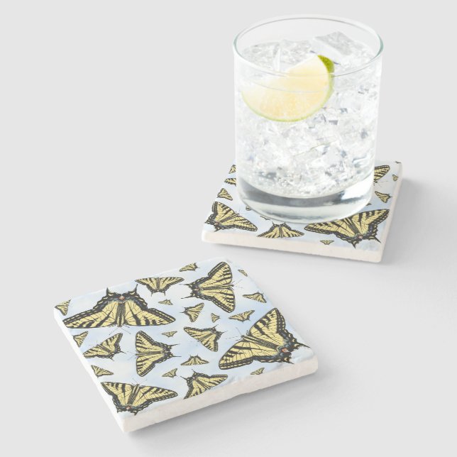 Posavasos De Piedra Yellow Swallowtail Butterflies on Blue Sky (Lateral)