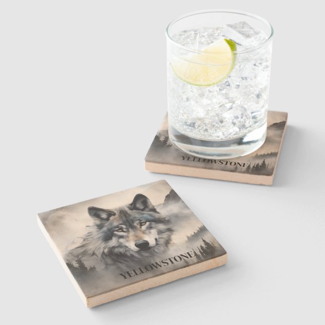 Posavasos De Piedra Yellowstone Wolf Sandstone Coaster (Lateral)