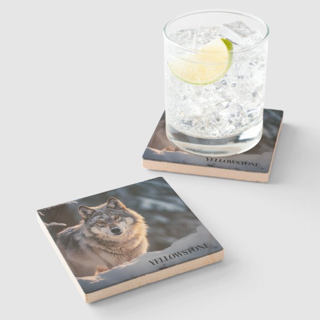 Posavasos De Piedra Yellowstone Wolf Sandstone Coaster (Lateral)