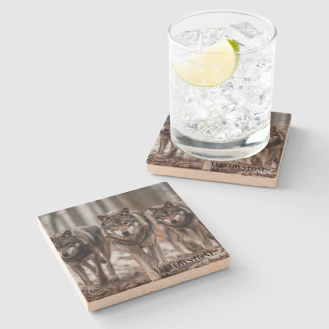 Posavasos De Piedra Yellowstone Wolf Sandstone Coaster (Lateral)