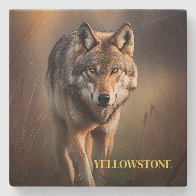 Posavasos De Piedra Yellowstone Wolf Sandstone Coaster (Anverso)