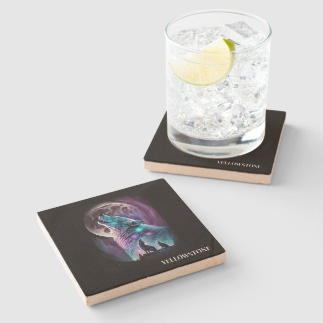 Posavasos De Piedra Yellowstone Wolf Sandstone Coaster (Lateral)
