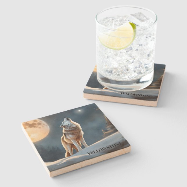 Posavasos De Piedra Yellowstone Wolf Sandstone Coaster (Lateral)