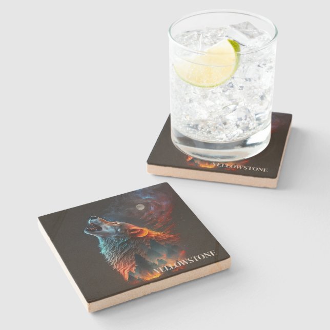 Posavasos De Piedra Yellowstone Wolf Sandstone Coaster (Lateral)