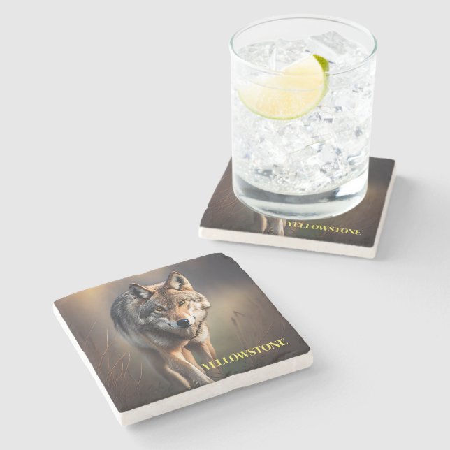 Posavasos De Piedra Yellowstone Wolf Stone Coaster (Lateral)