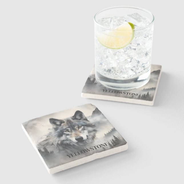 Posavasos De Piedra Yellowstone Wolf Stone Coaster (Lateral)