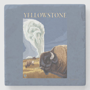 Posavasos De Piedra YellowstoneBison con fiel viejo