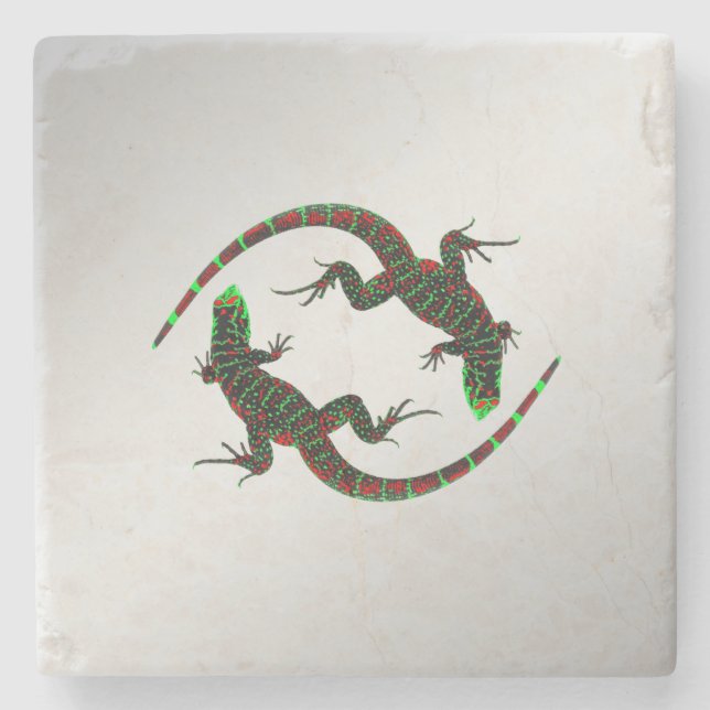 Posavasos De Piedra Yin Yang Lizards Silver (Anverso)