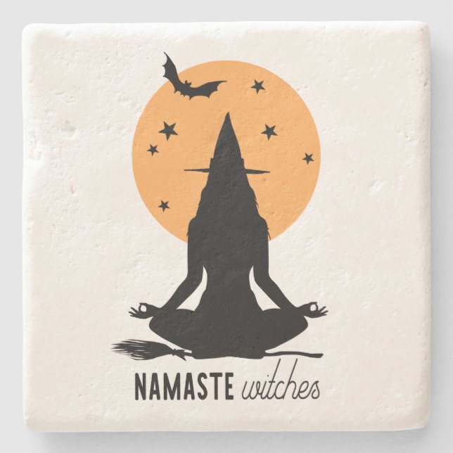 Posavasos De Piedra Yoga contemporáneo de Halloween (Anverso)