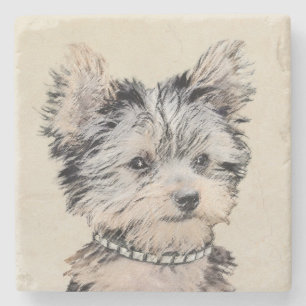 Posavasos De Piedra Yorkshire Terrier Puppy Pintando Arte Original De