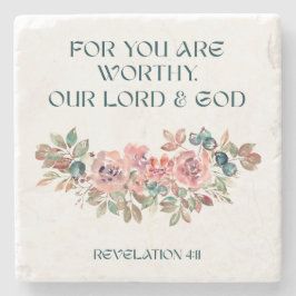 Posavasos De Piedra You Are Worthy — Watercolor Floral Stone Coaster