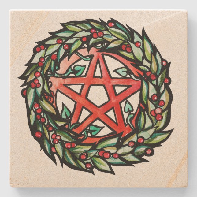 Posavasos De Piedra Yule Wreath Pentacle Pagan (Anverso)