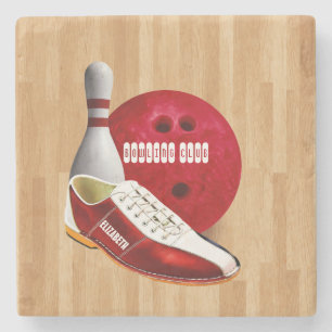 Posavasos De Piedra Zapato de la bola de bolos y Pin con su nombre de