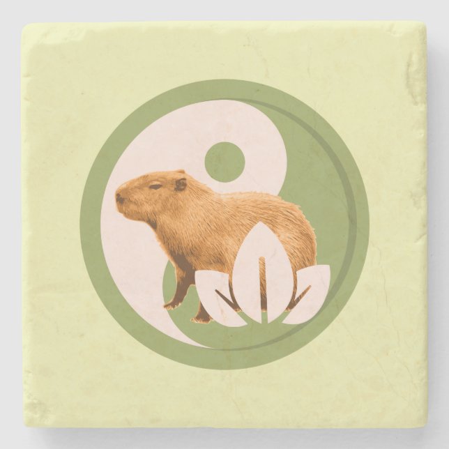 Posavasos De Piedra Zen Capybara Yin Yang (Anverso)