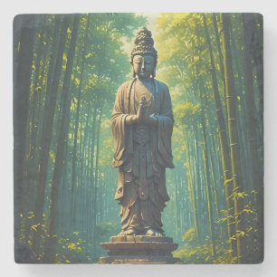 Posavasos De Piedra Zen en el bosque de Bambú