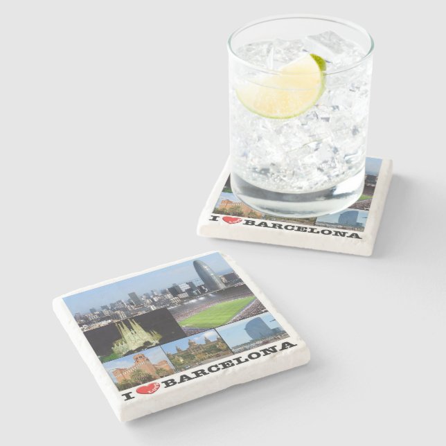 Posavasos De Piedra zES022 me encanta BARCELONA, España, Europa, (Lateral)