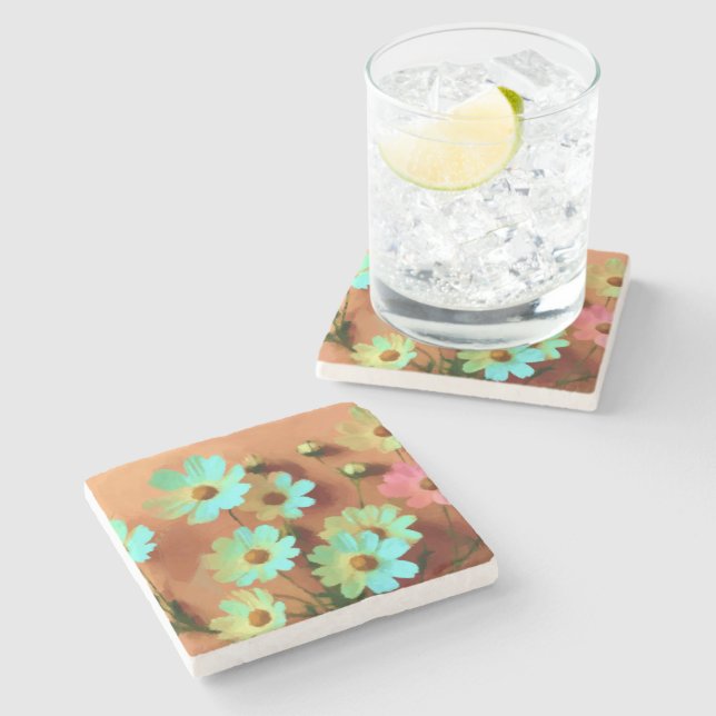 Posavasos De Piedra Zinnia Elegans Flores (Lateral)