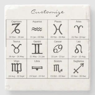 Posavasos De Piedra Zodiac Sun Rótulo Astrología Calendario Thunder_Co